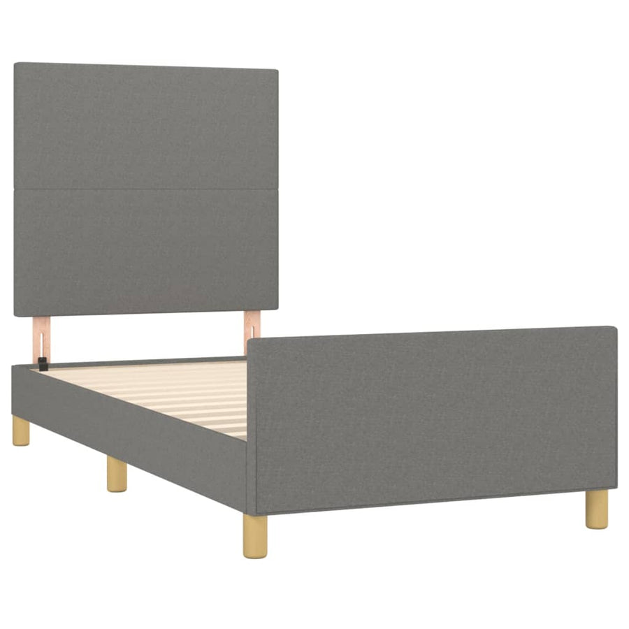 Bedframe met hoofdbord stof donkergrijs 90x190 cm 90 x 190 cm Effen ontwerp