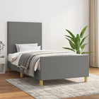 Bedframe met hoofdbord stof donkergrijs 90x190 cm 90 x 190 cm Effen ontwerp