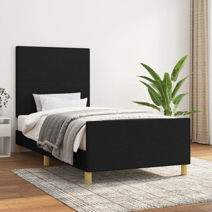 Bedframe met hoofdbord stof zwart 90x190 cm 90 x 190 cm Effen ontwerp