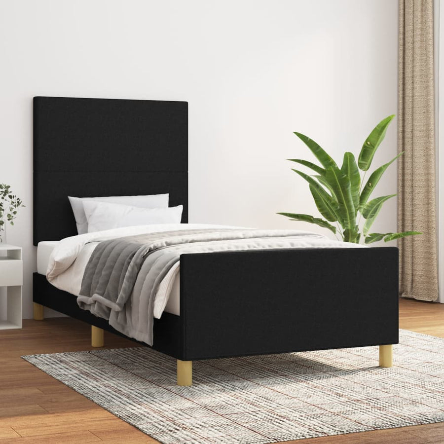 Bedframe met hoofdbord stof zwart 90x190 cm 90 x 190 cm Effen ontwerp