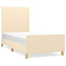 Bedframe met hoofdbord stof crèmekleurig 90x190 cm 90 x 190 cm Effen ontwerp