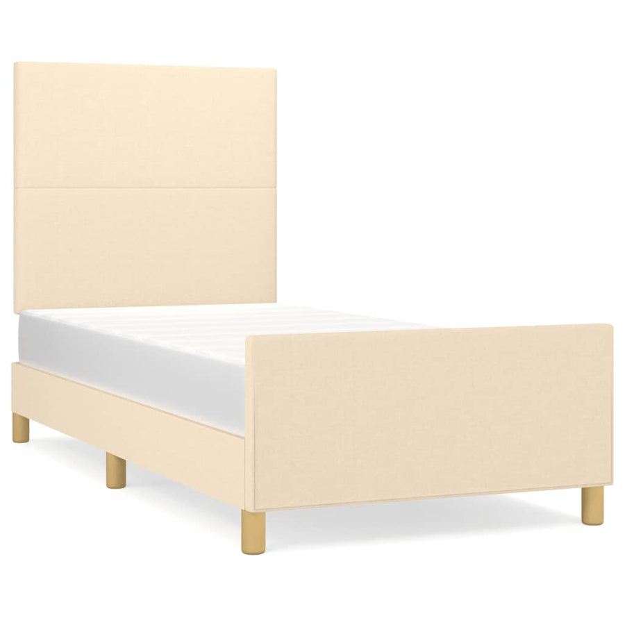 Bedframe met hoofdbord stof crèmekleurig 90x190 cm 90 x 190 cm Effen ontwerp