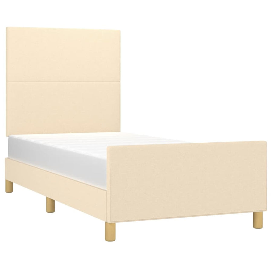 Bedframe met hoofdbord stof crèmekleurig 90x190 cm 90 x 190 cm Effen ontwerp