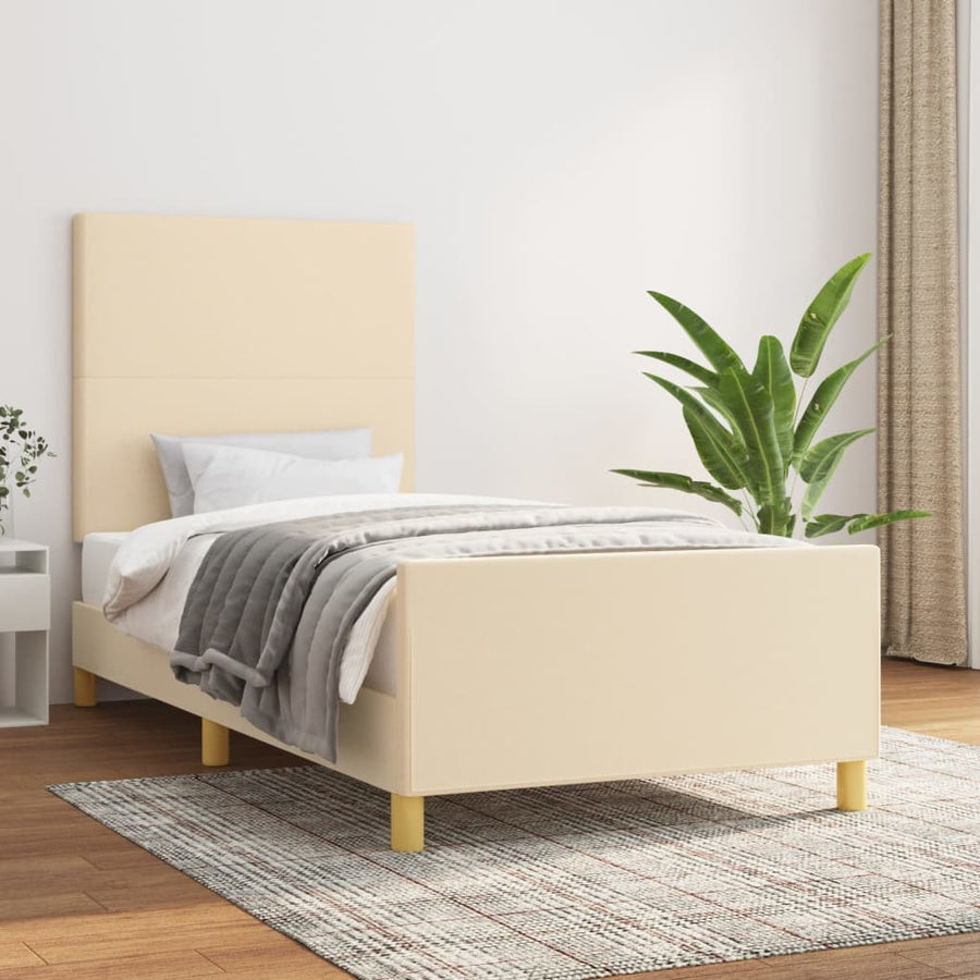 Bedframe met hoofdbord stof crèmekleurig 90x190 cm 90 x 190 cm Effen ontwerp