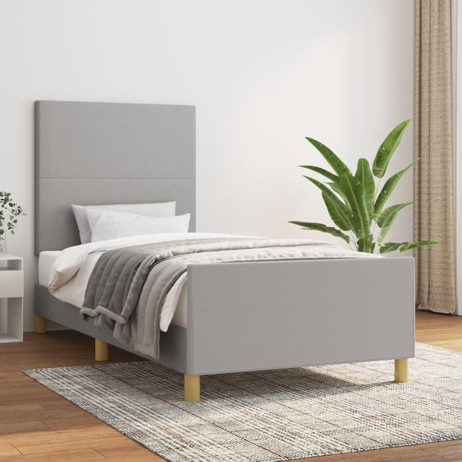 Bedframe met hoofdbord stof lichtgrijs 90x200 cm 90 x 200 cm Effen ontwerp