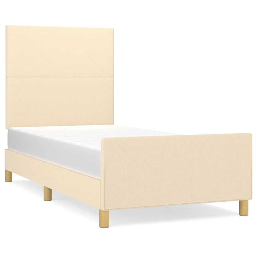 Bedframe Met Hoofdbord Stof Kleurig Crème 90 x 200 cm Effen ontwerp
