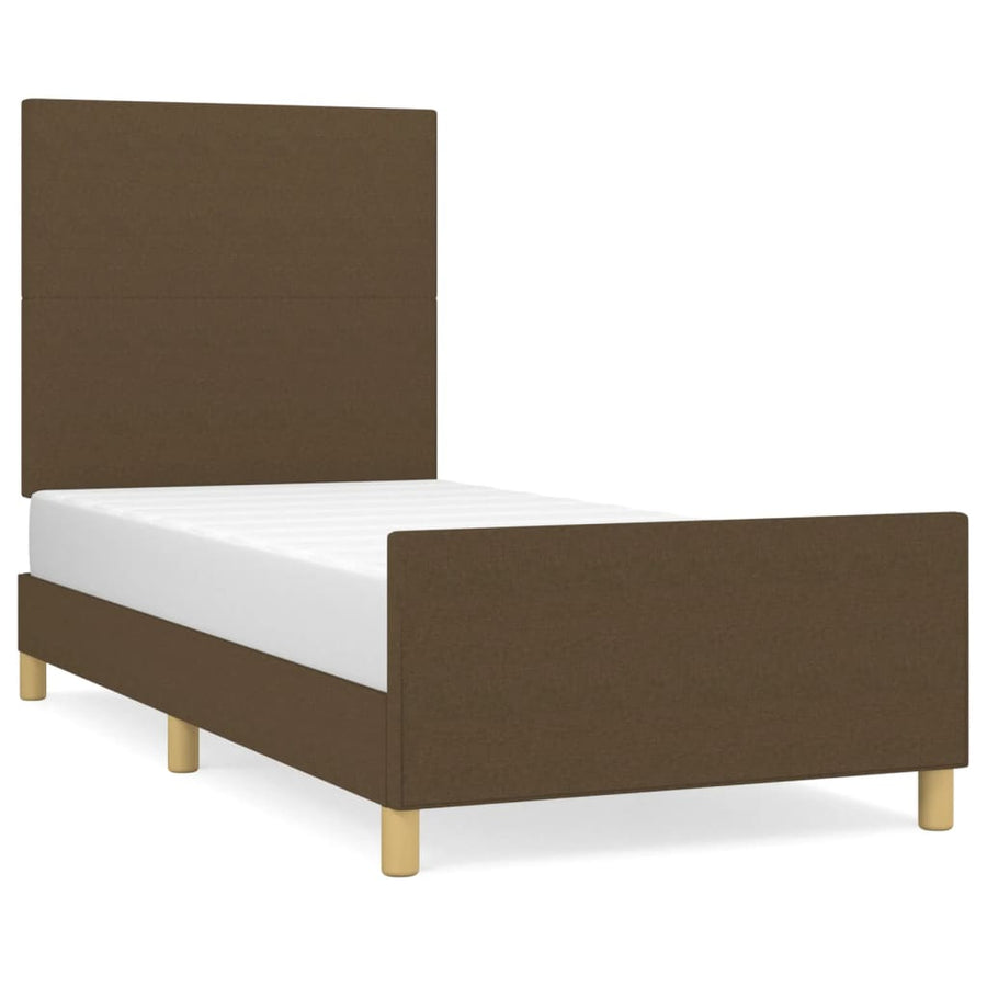 Bedframe Met Hoofdeinde Stof Donkerbruin 100X200 Cm 100 x 200 cm Effen ontwerp