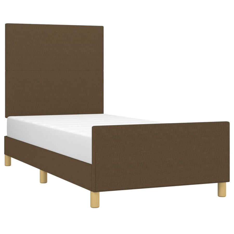 Bedframe Met Hoofdeinde Stof Donkerbruin 100X200 Cm 100 x 200 cm Effen ontwerp