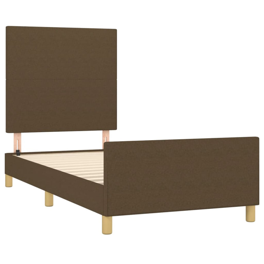 Bedframe Met Hoofdeinde Stof Donkerbruin 100X200 Cm 100 x 200 cm Effen ontwerp