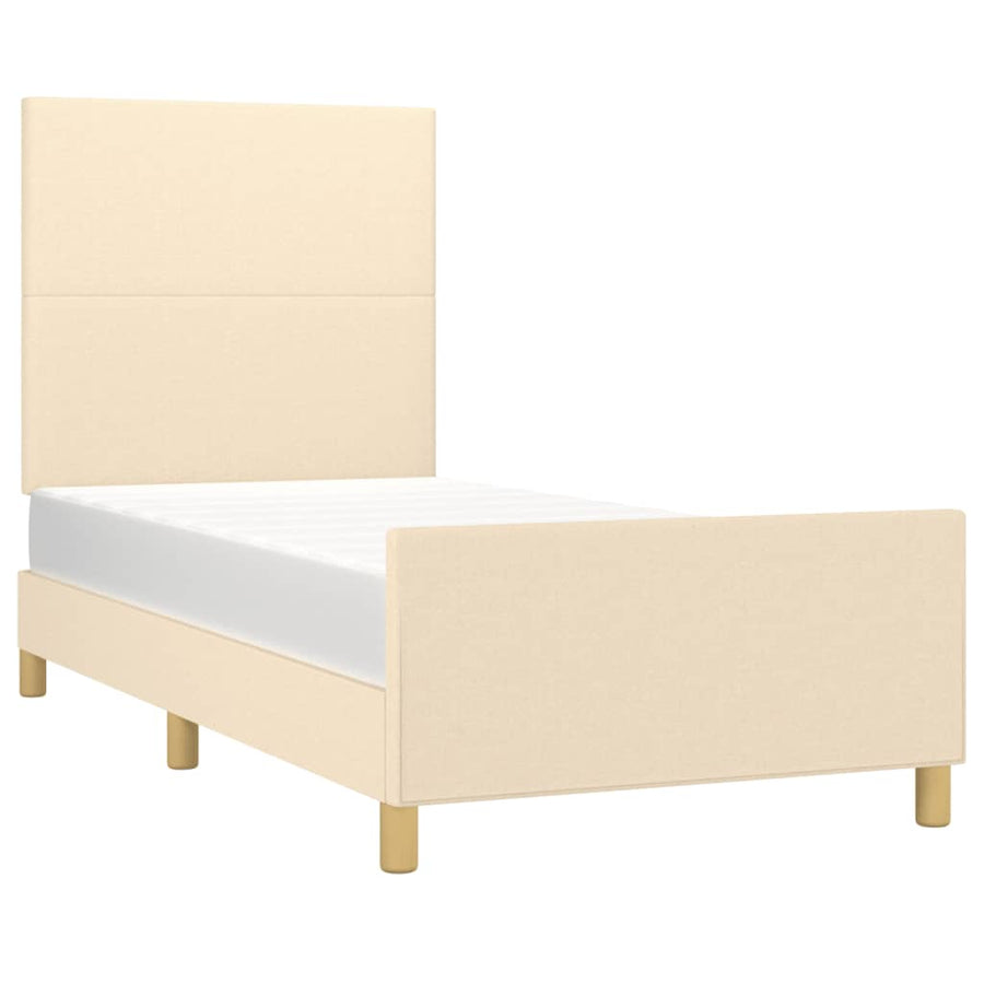 Bedframe Met Hoofdbord Stof Kleurig Crème 100 x 200 cm Effen ontwerp