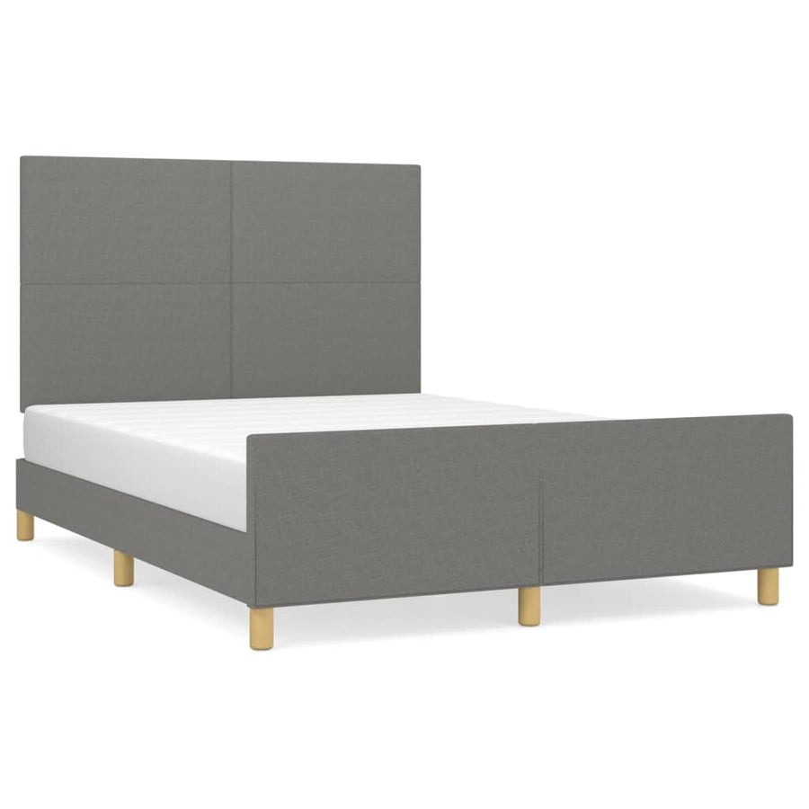 Bedframe Met Hoofdbord Stof Donkergrijs 140 x 190 cm Effen ontwerp