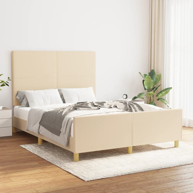 Bedframe Met Hoofdbord Stof Crèmekleurig 140X190 Cm Crème 140 x 190 cm Effen ontwerp