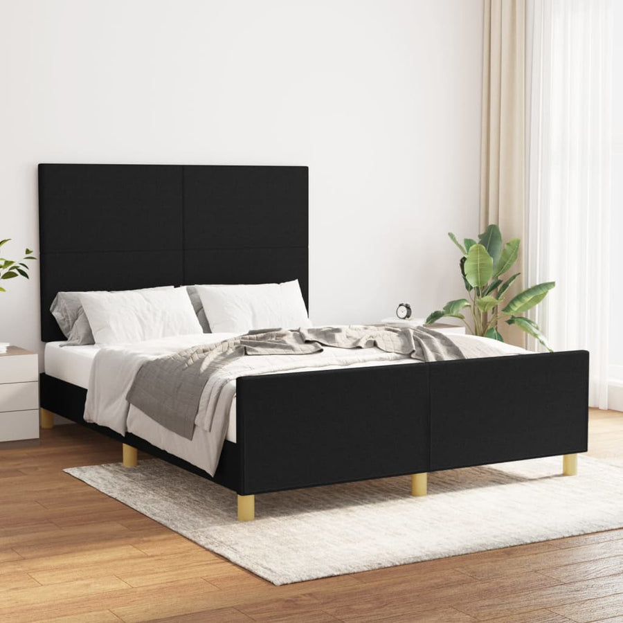 Bedframe Met Hoofdbord Stof Zwart 140 x 200 cm Effen ontwerp
