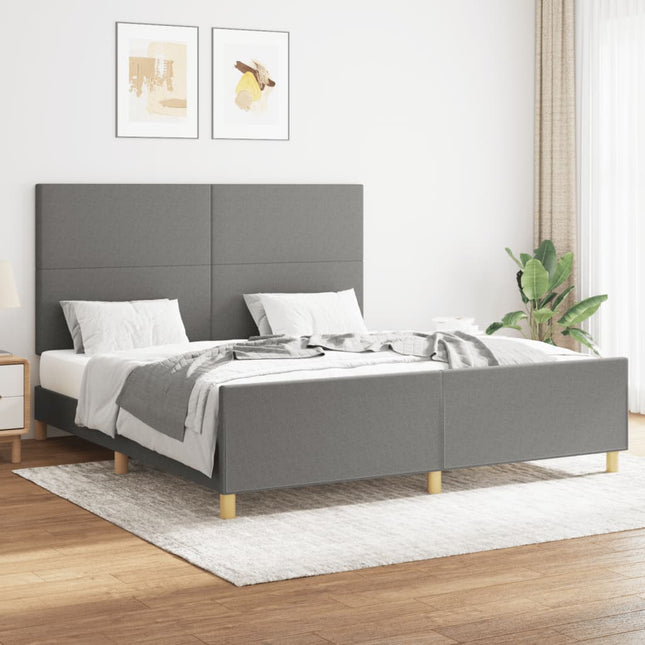 Bedframe Met Hoofdbord Stof Donkergrijs 160 x 200 cm Effen ontwerp