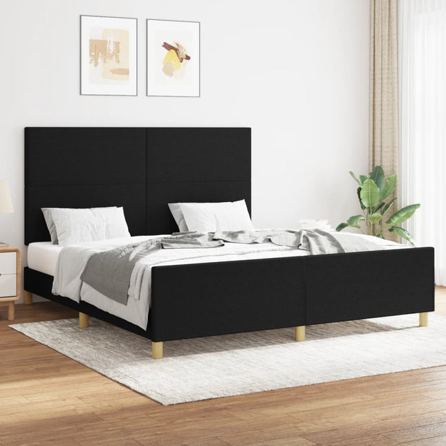 Bedframe Met Hoofdbord Stof Zwart 160 x 200 cm Effen ontwerp