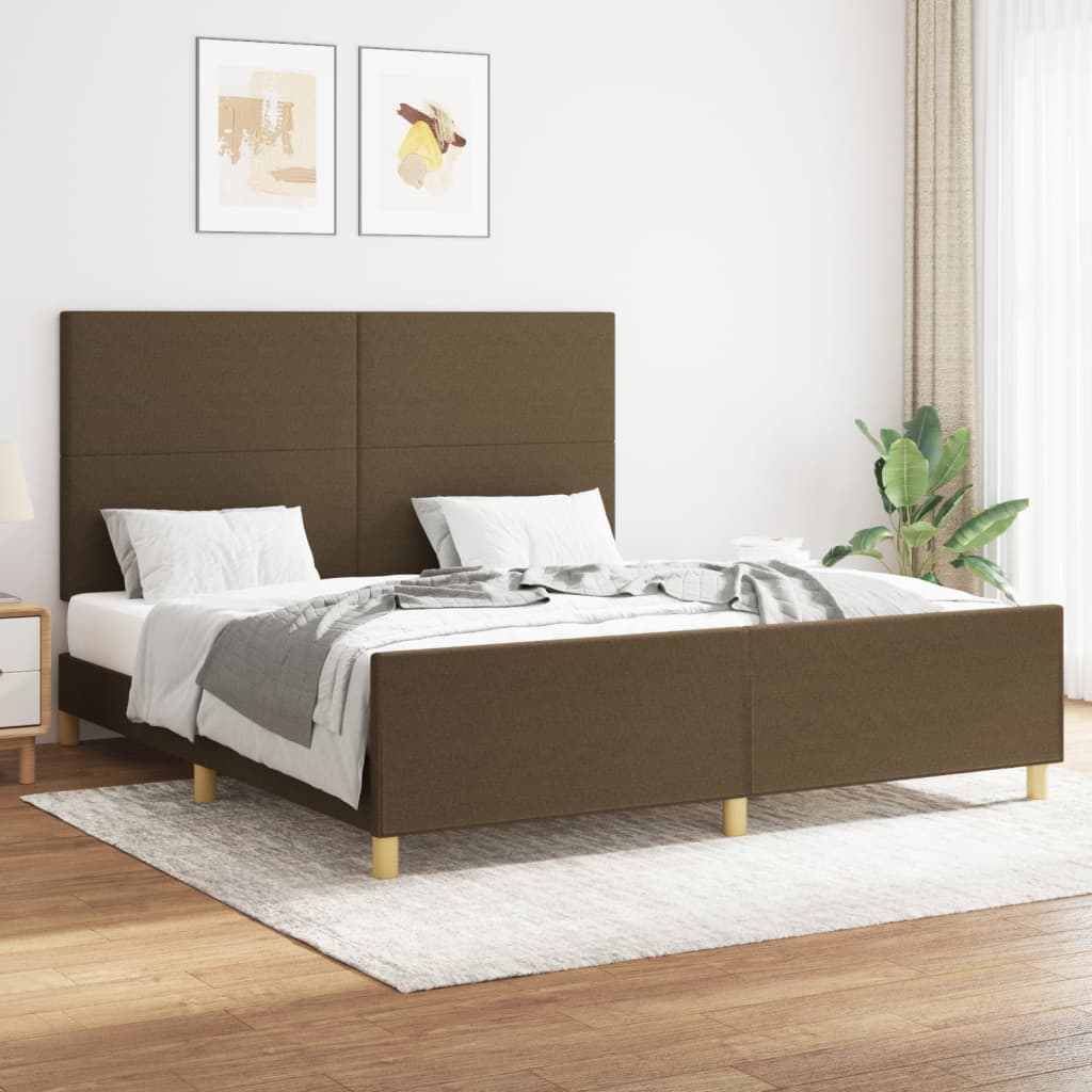 Bedframe Met Hoofdbord Stof Donkerbruin 160 x 200 cm Effen ontwerp