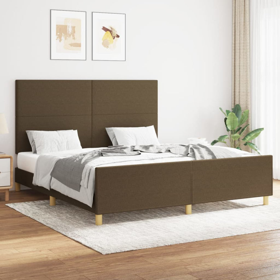 Bedframe Met Hoofdbord Stof Donkerbruin 160 x 200 cm Effen ontwerp
