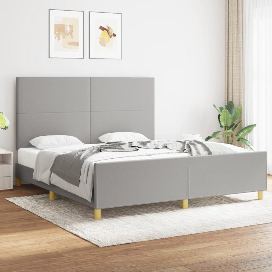 Bedframe met hoofdbord stof lichtgrijs 180x200 cm 180 x 200 cm Effen ontwerp