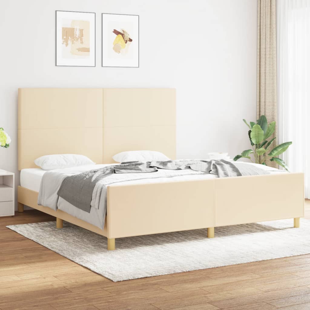 Bedframe Met Hoofdbord Stof Kleurig Crème 180 x 200 cm Effen ontwerp