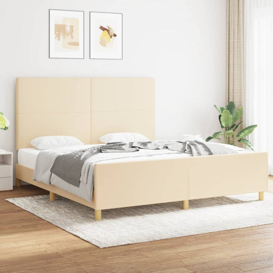 Bedframe Met Hoofdbord Stof Kleurig Crème 180 x 200 cm Effen ontwerp