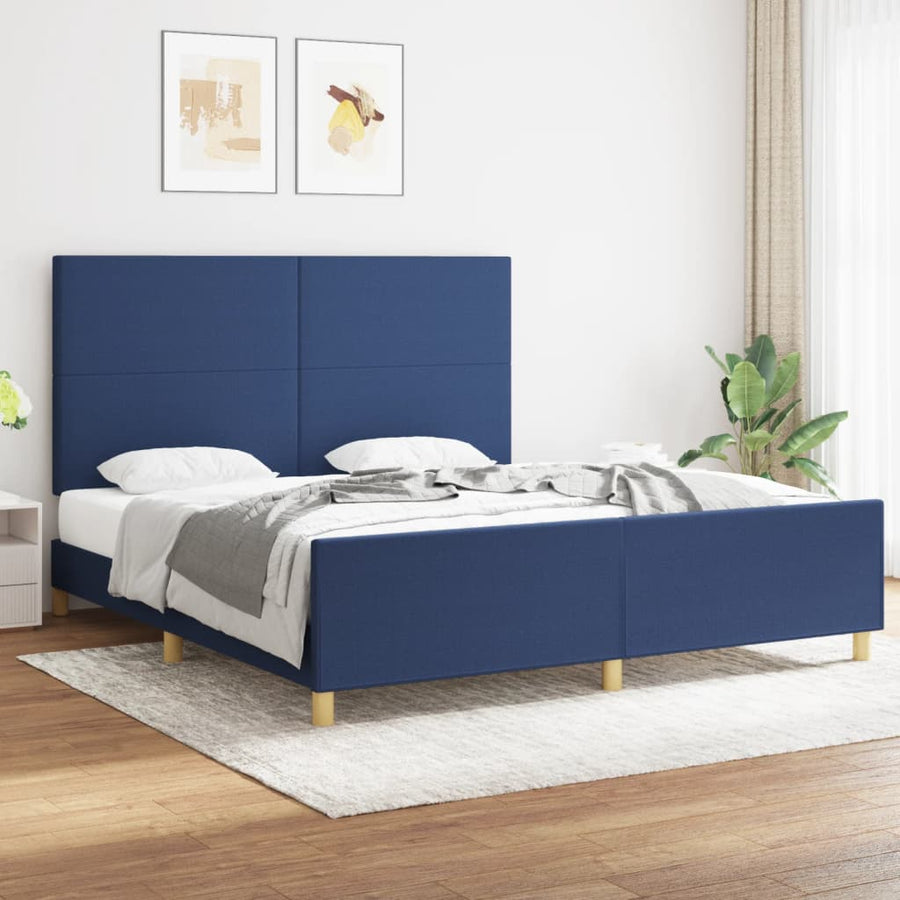 Bedframe Met Hoofdbord Stof Blauw 180 x 200 cm Effen ontwerp