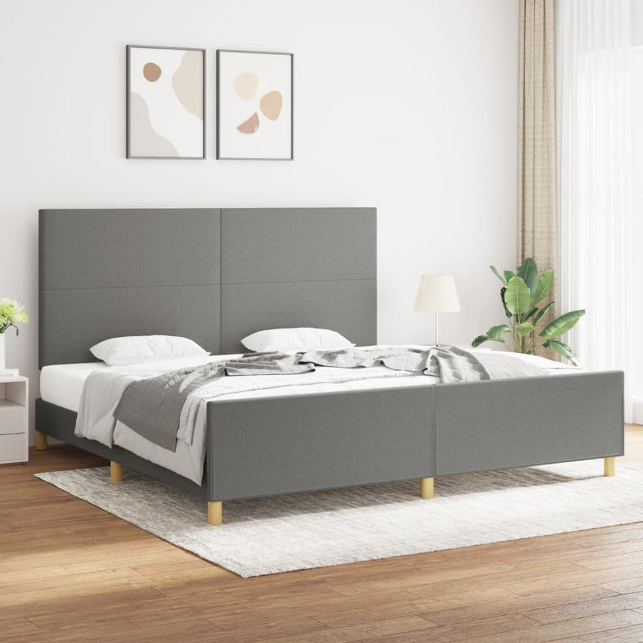 Bedframe Met Hoofdbord Stof Donkergrijs 200 x 200 cm Effen ontwerp
