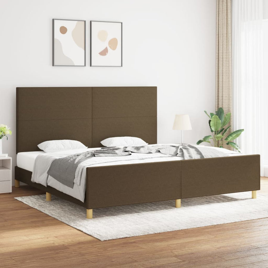 Bedframe Met Hoofdbord Stof Donkerbruin 200 x 200 cm Effen ontwerp