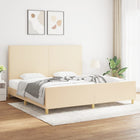 Bed frame without mattress fabric cream-coloured 200x200 cm