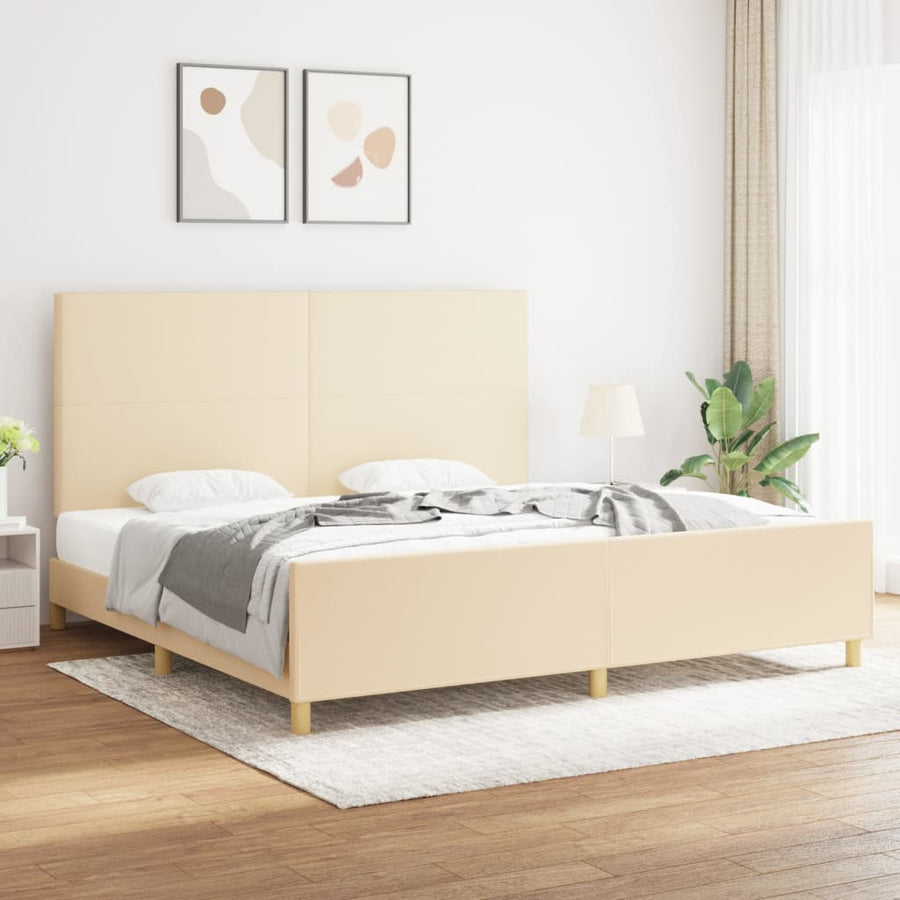 Bedframe Met Hoofdbord Stof Kleurig Crème 200 x 200 cm Effen ontwerp