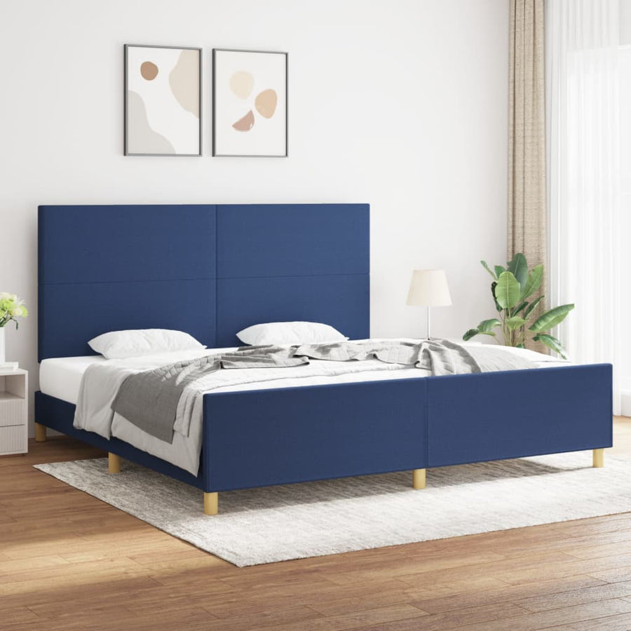 Bedframe Met Hoofdbord Stof Blauw 200 x 200 cm Effen ontwerp
