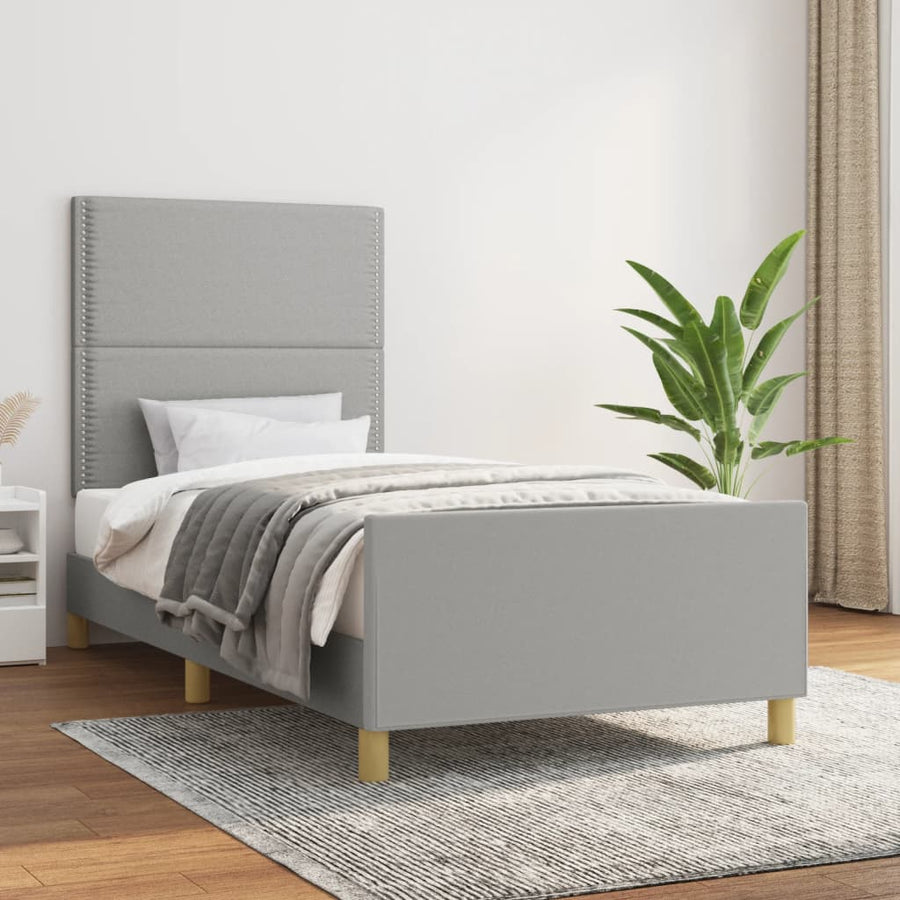 Bedframe Met Hoofdbord Stof Lichtgrijs 90 x 190 cm Effen met spijkers