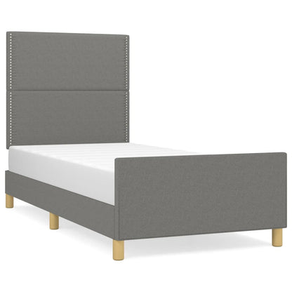 Bedframe Met Hoofdbord Stof Donkergrijs 90 x 190 cm Effen met spijkers