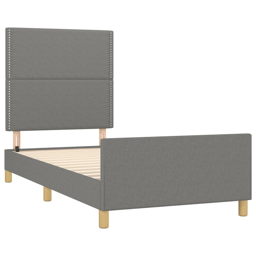 Bedframe Met Hoofdbord Stof Donkergrijs 90 x 190 cm Effen met spijkers