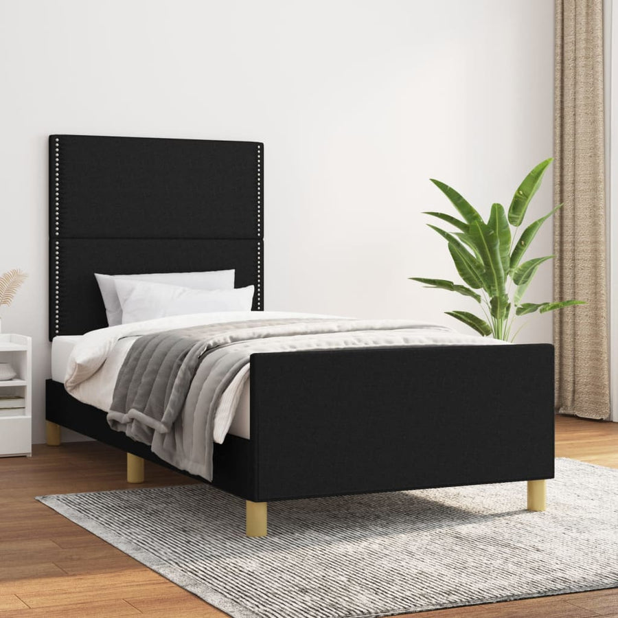 Bedframe Met Hoofdbord Stof Zwart 90 x 190 cm Effen met spijkers