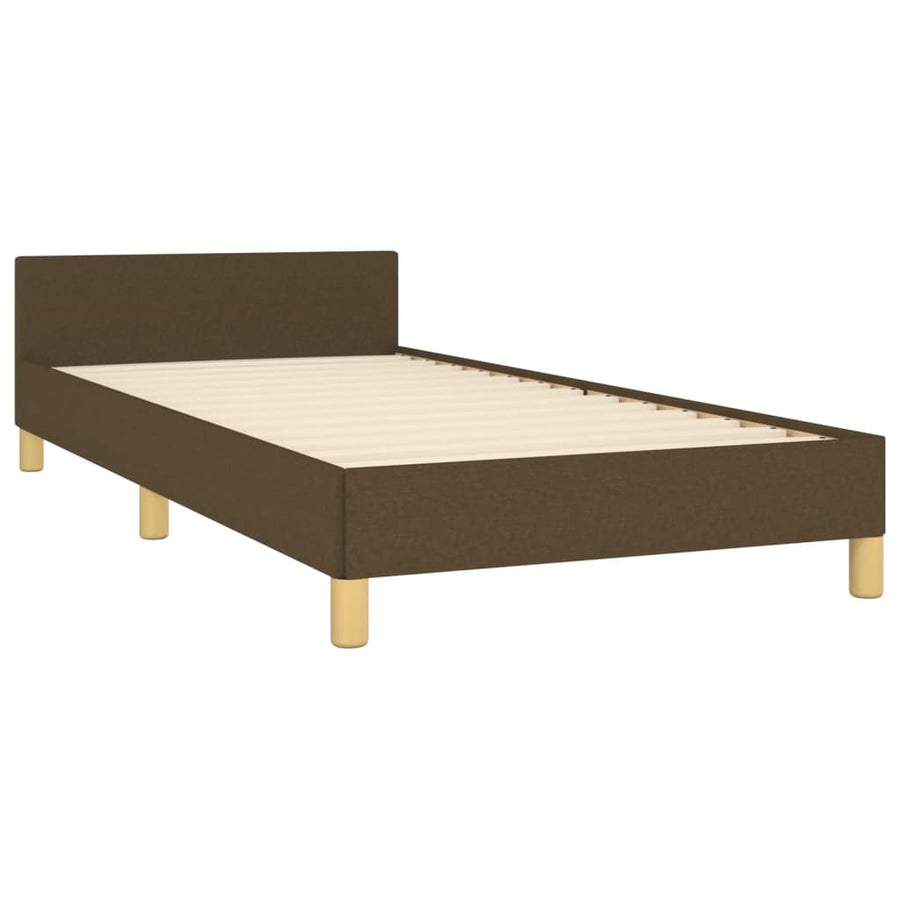Bedframe Met Hoofdbord Stof Donkerbruin 90 x 190 cm Effen met spijkers
