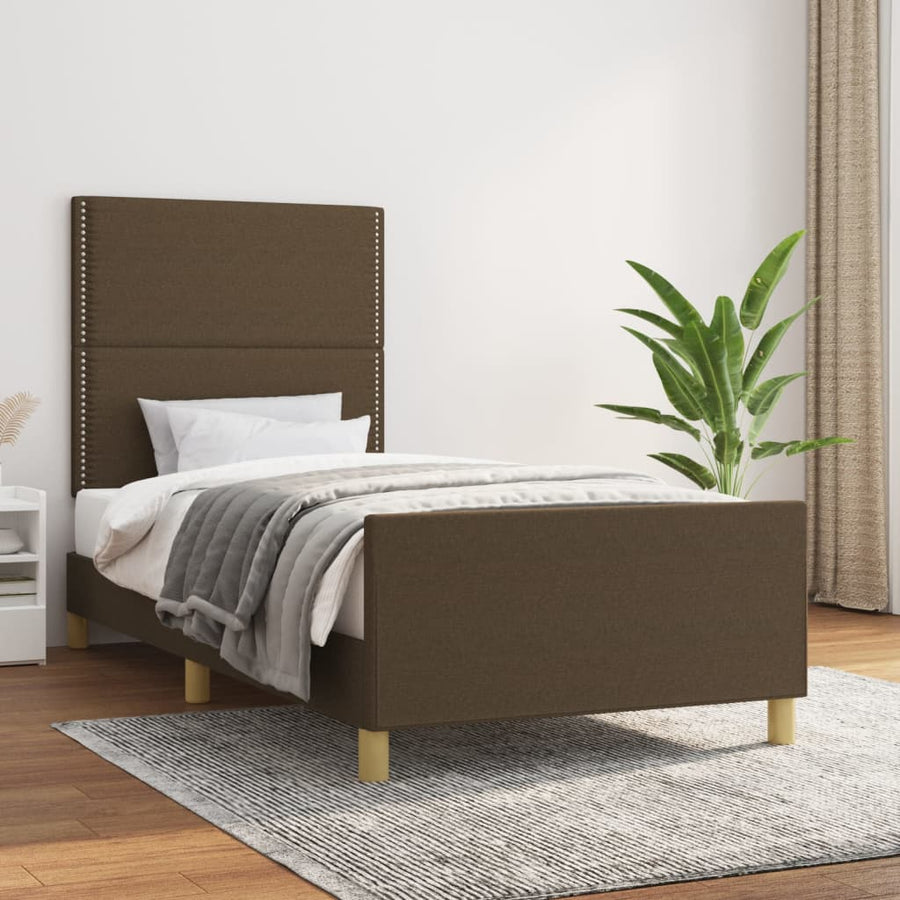 Bedframe Met Hoofdbord Stof Donkerbruin 90 x 190 cm Effen met spijkers
