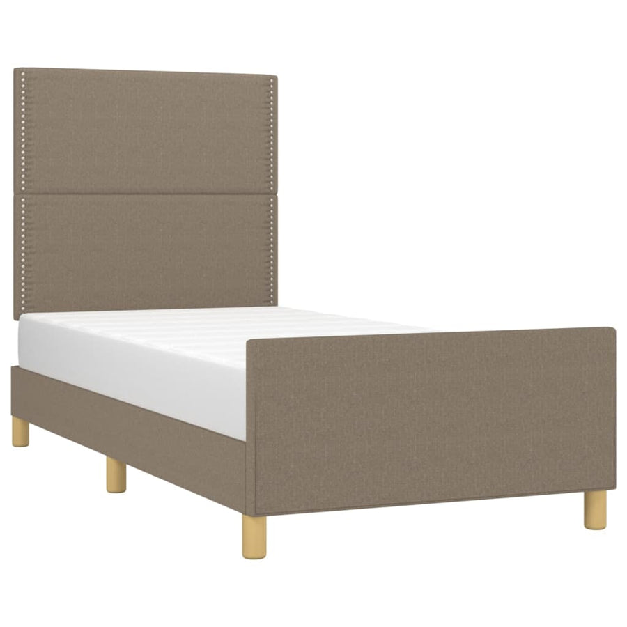 Bedframe Met Hoofdbord Stof Taupe 90 x 190 cm Effen met spijkers