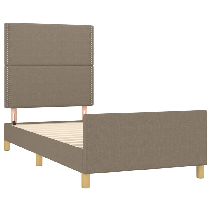 Bedframe Met Hoofdbord Stof Taupe 90 x 190 cm Effen met spijkers