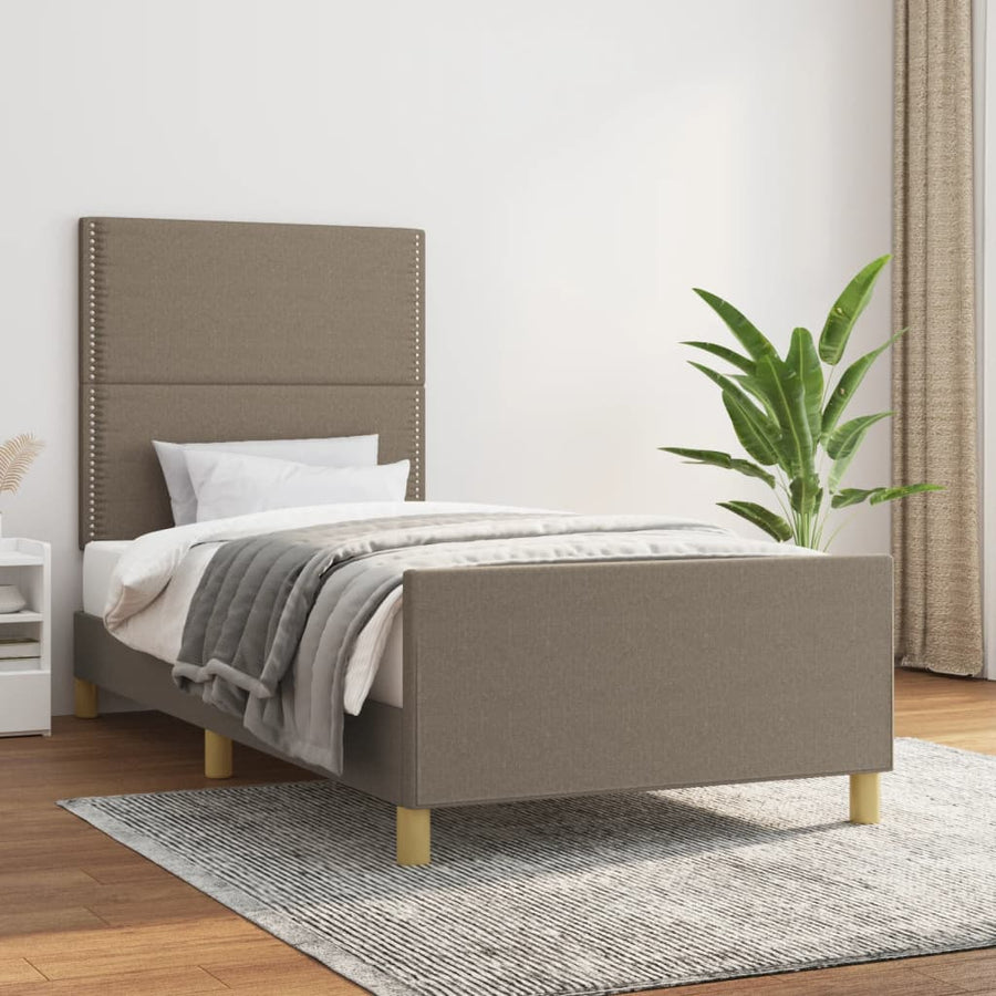 Bedframe Met Hoofdbord Stof Taupe 90 x 190 cm Effen met spijkers