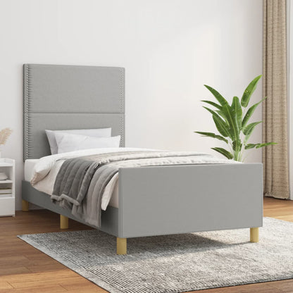 Bedframe met hoofdbord stof lichtgrijs 90x200 cm 90 x 200 cm Effen met spijkers