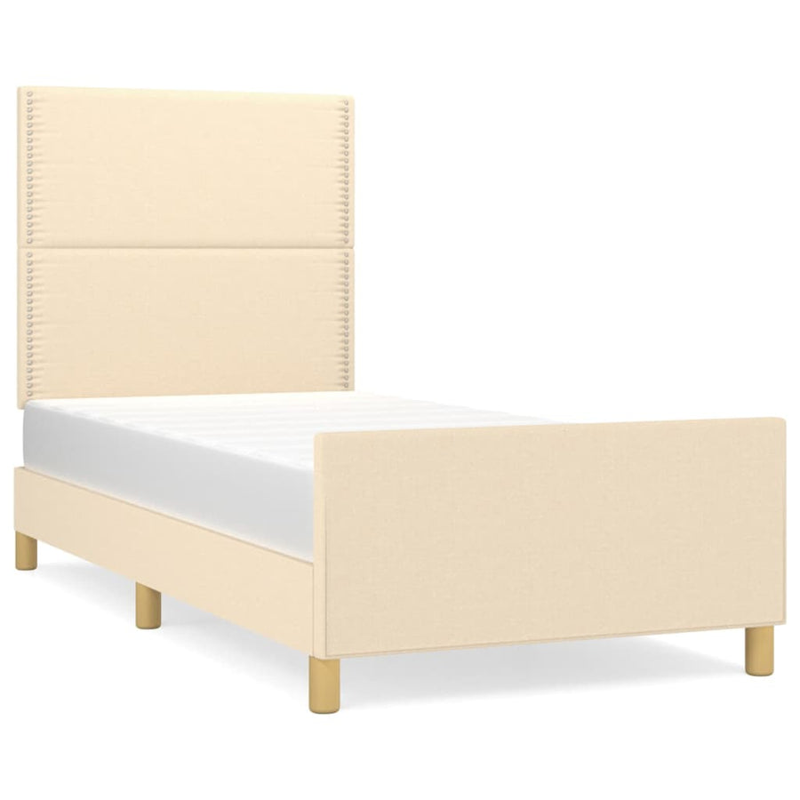 Bedframe Met Hoofdbord Stof Kleurig Crème 90 x 200 cm Effen met spijkers