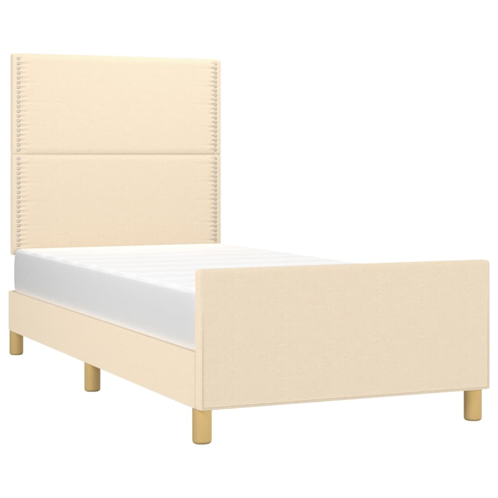 Bedframe Met Hoofdbord Stof Kleurig Crème 90 x 200 cm Effen met spijkers