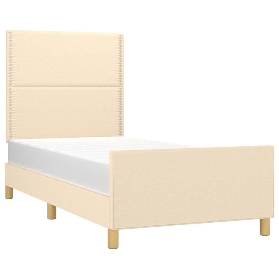 Bedframe Met Hoofdbord Stof Kleurig Crème 90 x 200 cm Effen met spijkers