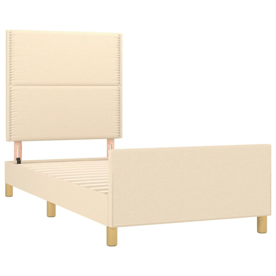 Bedframe Met Hoofdbord Stof Kleurig Crème 90 x 200 cm Effen met spijkers