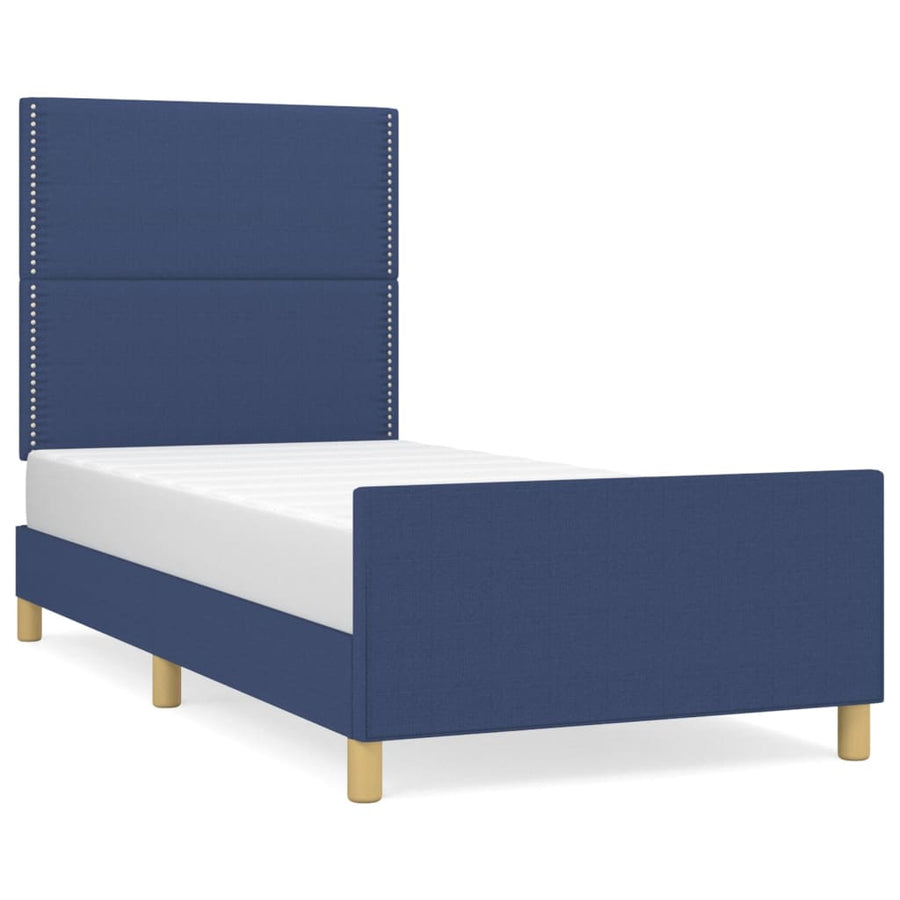 Bedframe Met Hoofdbord Stof Blauw 90 x 200 cm Effen met spijkers