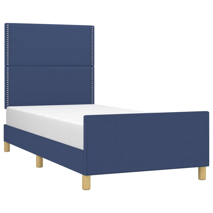 Bedframe Met Hoofdbord Stof Blauw 90 x 200 cm Effen met spijkers