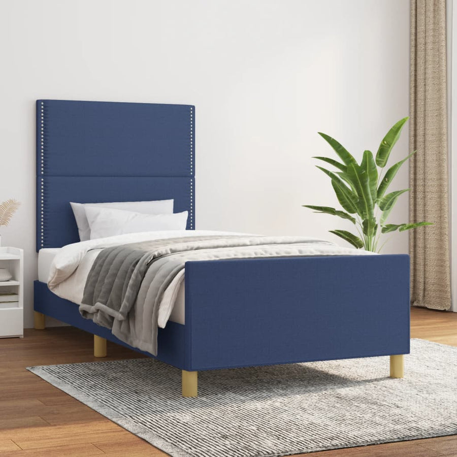 Bedframe Met Hoofdbord Stof Blauw 90 x 200 cm Effen met spijkers