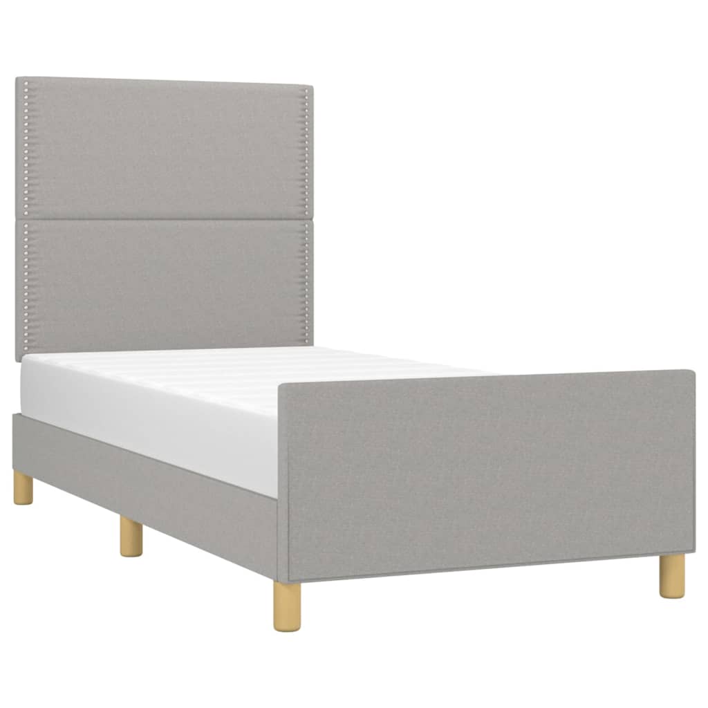 Bedframe met hoofdbord stof lichtgrijs 100x200 cm 100 x 200 cm Effen met spijkers