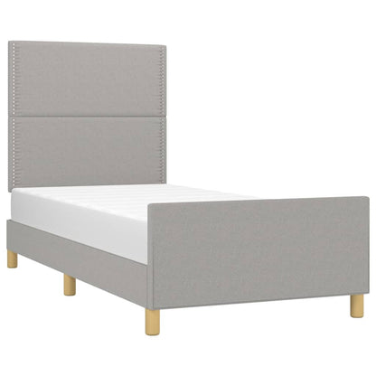 Bedframe met hoofdbord stof lichtgrijs 100x200 cm 100 x 200 cm Effen met spijkers