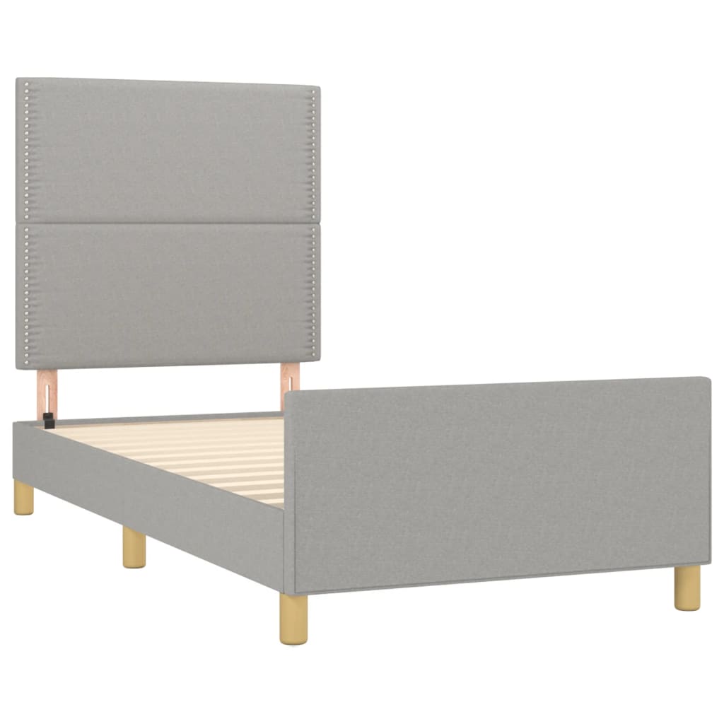Bedframe met hoofdbord stof lichtgrijs 100x200 cm 100 x 200 cm Effen met spijkers